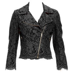 MSGM black cotton blend lace side zip cropped biker jacket IT40 S
