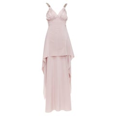 LANVIN 2005 100% silk blush pink crystal cascade drape evening gown FR38 M