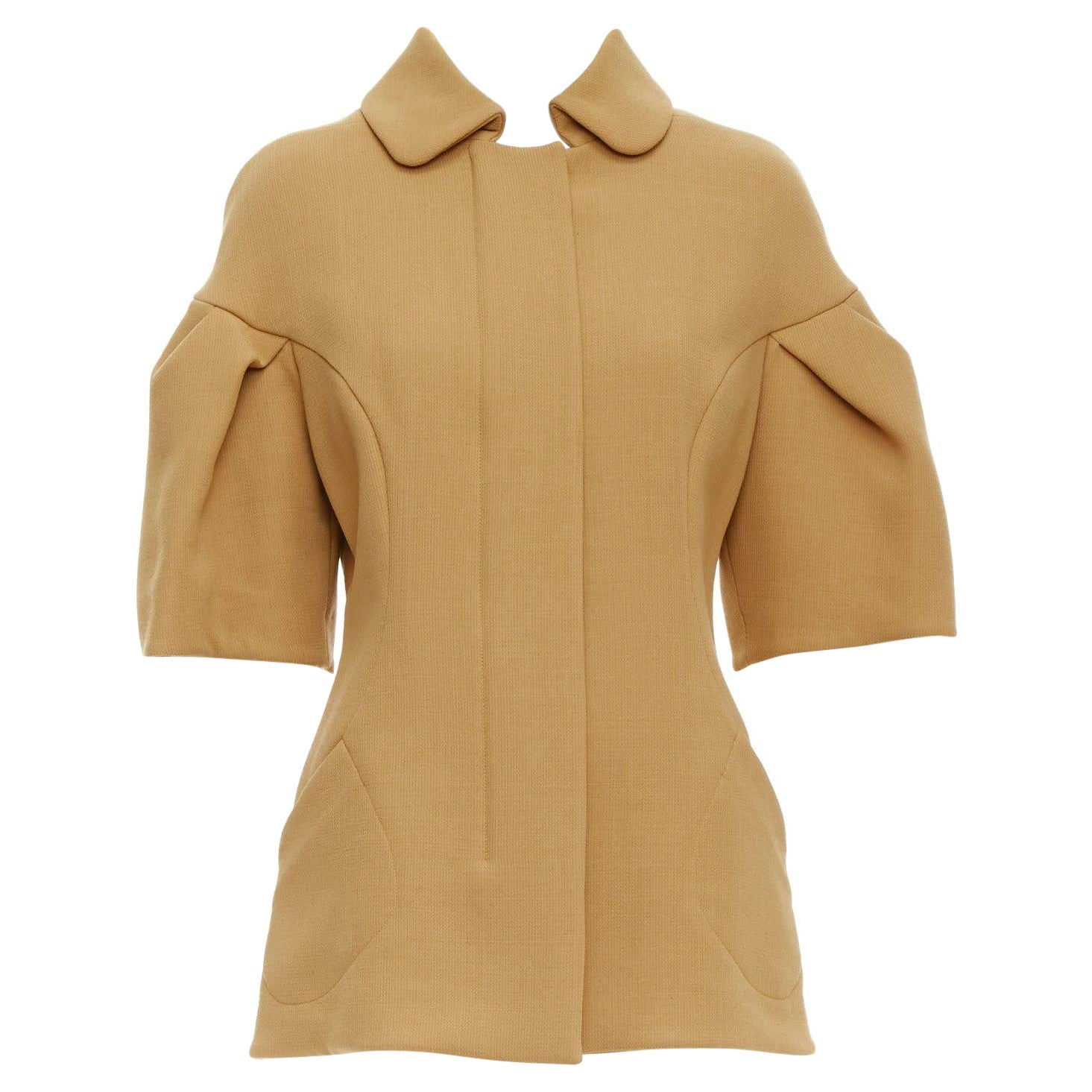 Marni cappotto in lana vergine cammello con maniche a sbuffo e zip, collo rotondo IT40 S in vendita