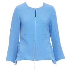 Manteau à col péplum MARNI en laine vierge bleu ciel à fermeture éclair sur le devant IT40 S