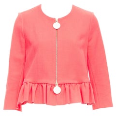 MARNI hot pink cotton blend ruffle hem zip front cropped jacket IT38 XS