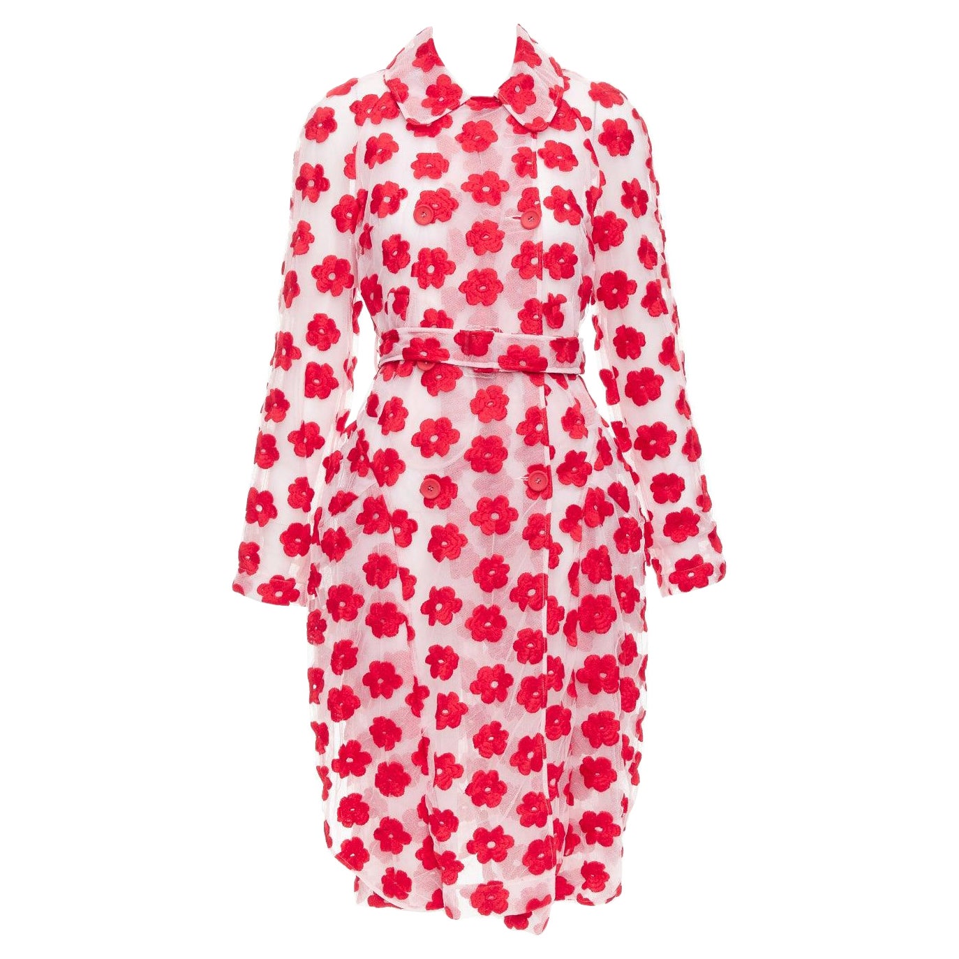 SIMONE ROCHA Runway red pink cotton floral embroidered coat UK6 XS For Sale