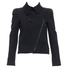GUCCI 2007 black wool blend 3D shoulder biker crop jacket IT38 XS