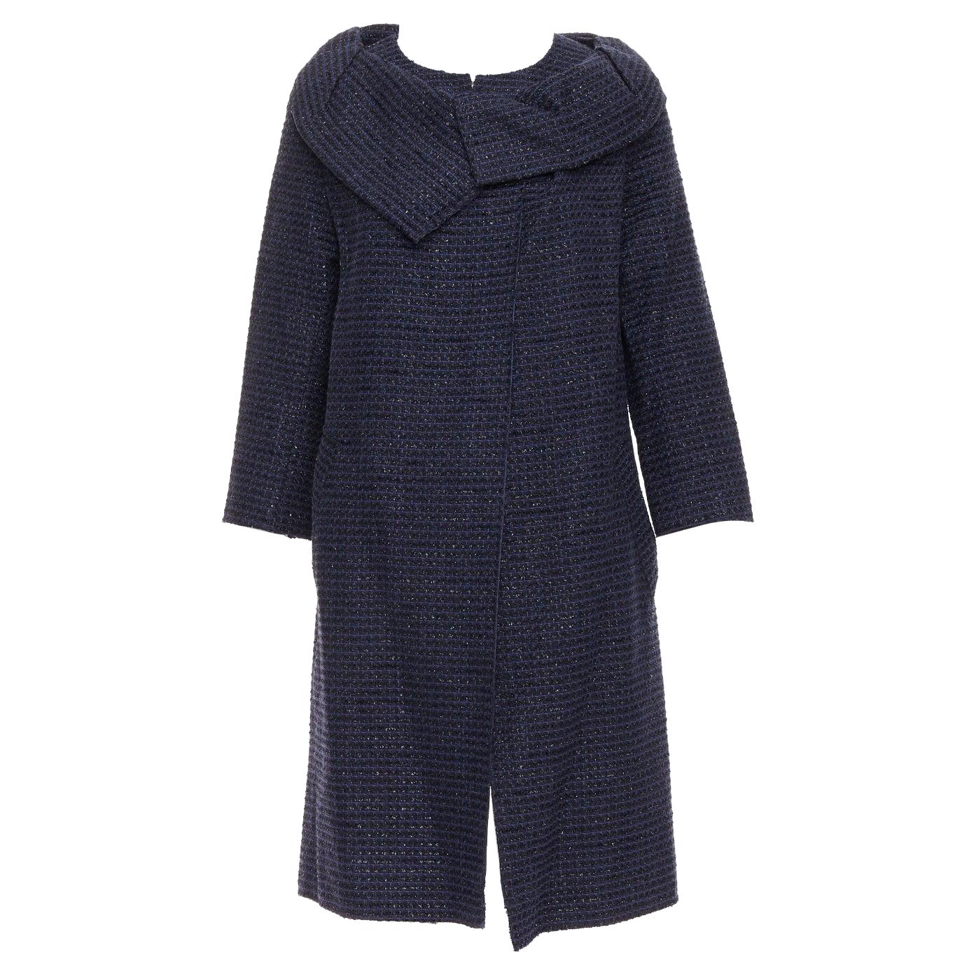 ROLAND MOURET navy cotton blend tweed collar structural coat UK12 L For Sale