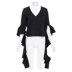 Ellery nero maniche a cascata orlo alto e basso top con scollo a V V.I.V.A. UK8 S