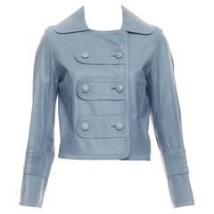 CHLOE Veste courte militaire vintage bleue en cuir d'agneau FR36 XS