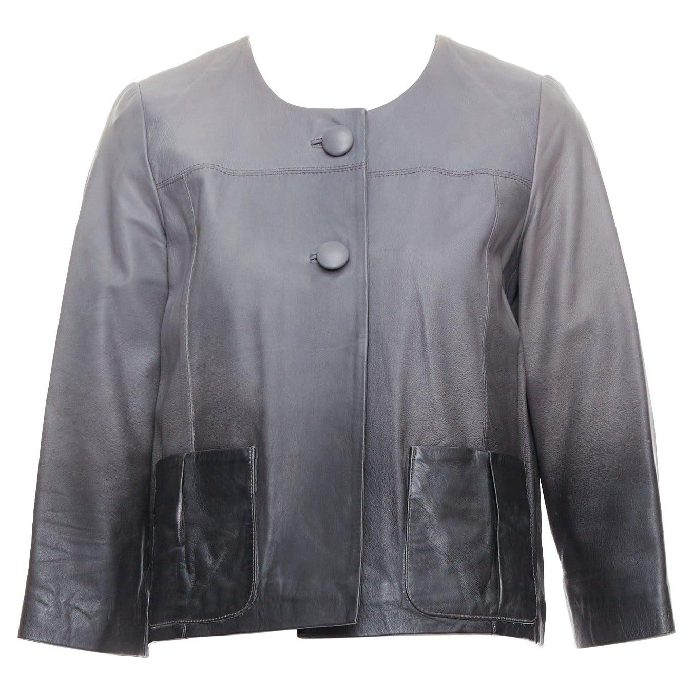 MAJE Bokio grey black ombre lambskin leather flare jacket FR1 For Sale