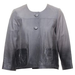 MAJE Cazadora acampanada de piel de cordero gris negro ombre Bokio FR1