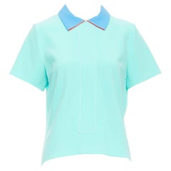 Roksanda camicia a manica corta colorblock azzurra con pences, UK10 M.