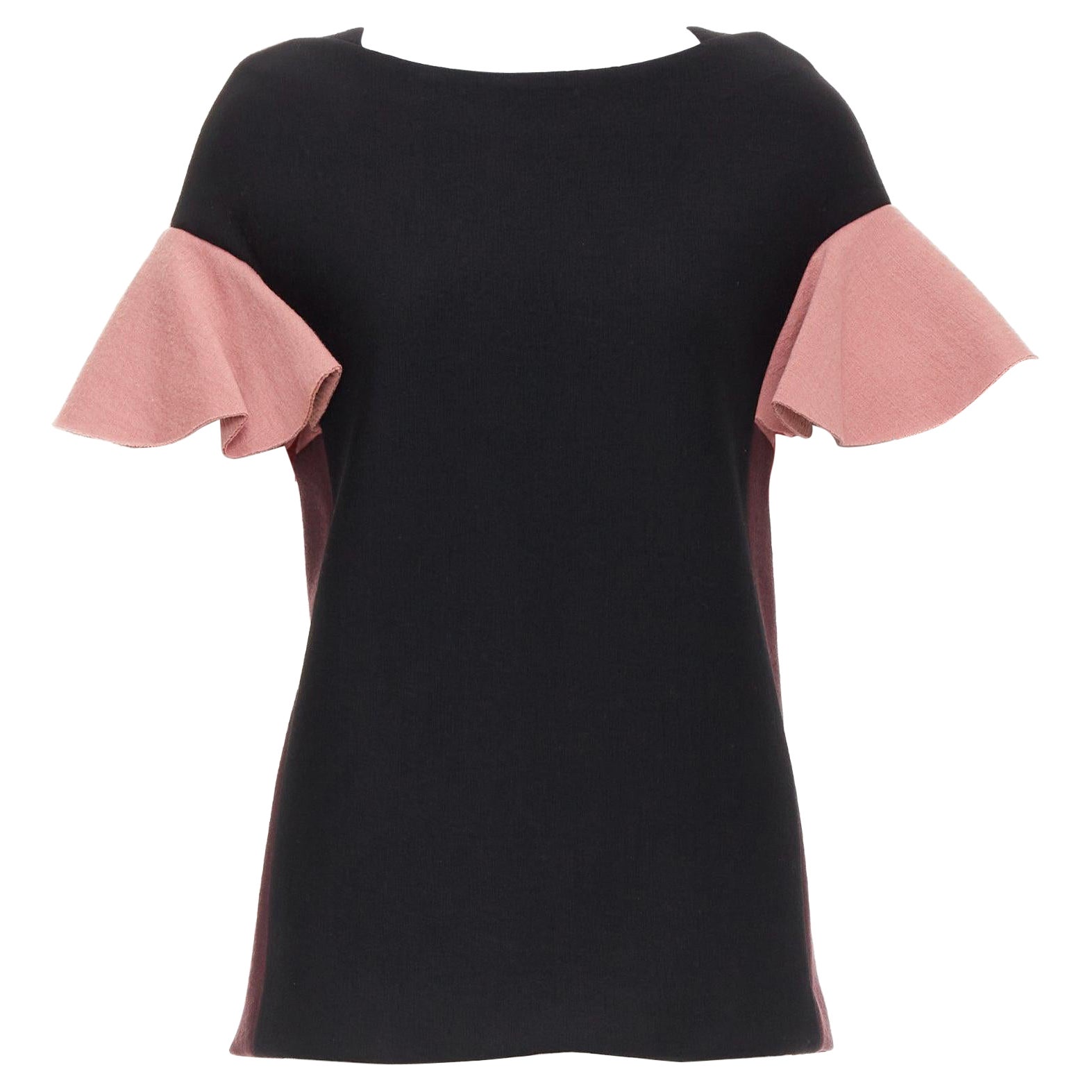 MARNI black pink wool cotton blend ruffle sleeve tunic top IT40 S For Sale