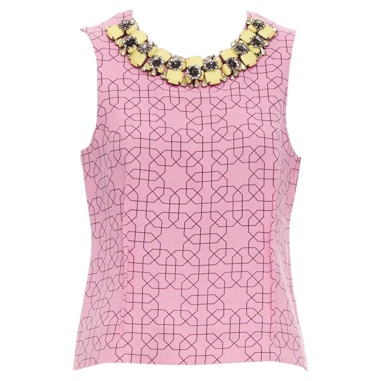 MARNI pink virgin wool yellow embellished jewel collar vest IT40 S For Sale