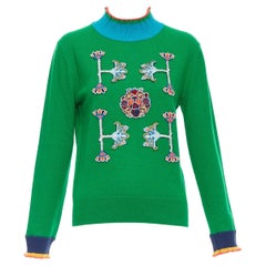 VIVIENNE TAM green merino wool cashmere oriental patch sweater M