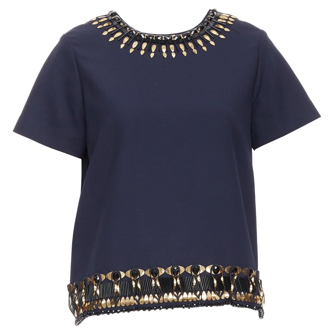 MANISH ARORA top artesanal dorado azul marino con adornos 3D IT38 M