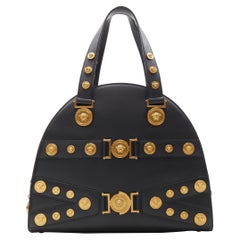 VERSACE 2018 Tribute 1992 Gold Medusa stud bondage bowling shoulder bag