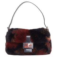 FENDI Vintage Baguette red tie dye rabbit fur FF logo underarm bag