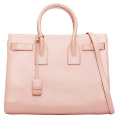 SAINT LAURENT Sac Du Jour pale pink calfskin gold logo executive tote bag