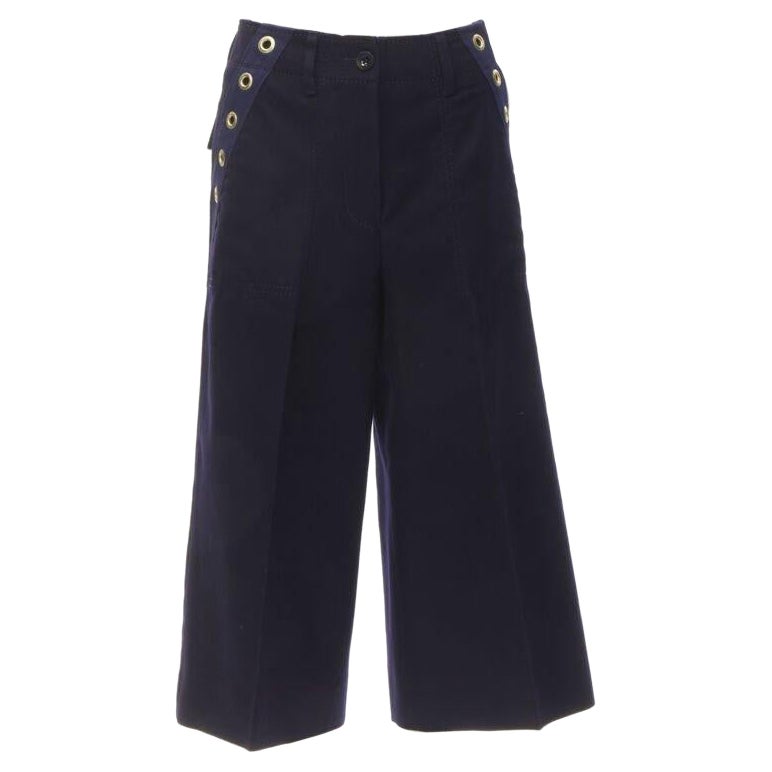 SACAI 2016 lana azul marino con ojales dorados y tachuelas Pantalón culotte de pernera ancha JP2 M en venta