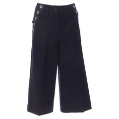SACAI 2016 navy wool gold grommet stud trim wide leg culotte pants JP2 M