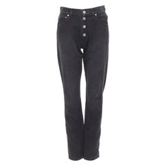 BALENCIAGA denim noir délavé boutons apparents jean taille haute 5 poches 28"