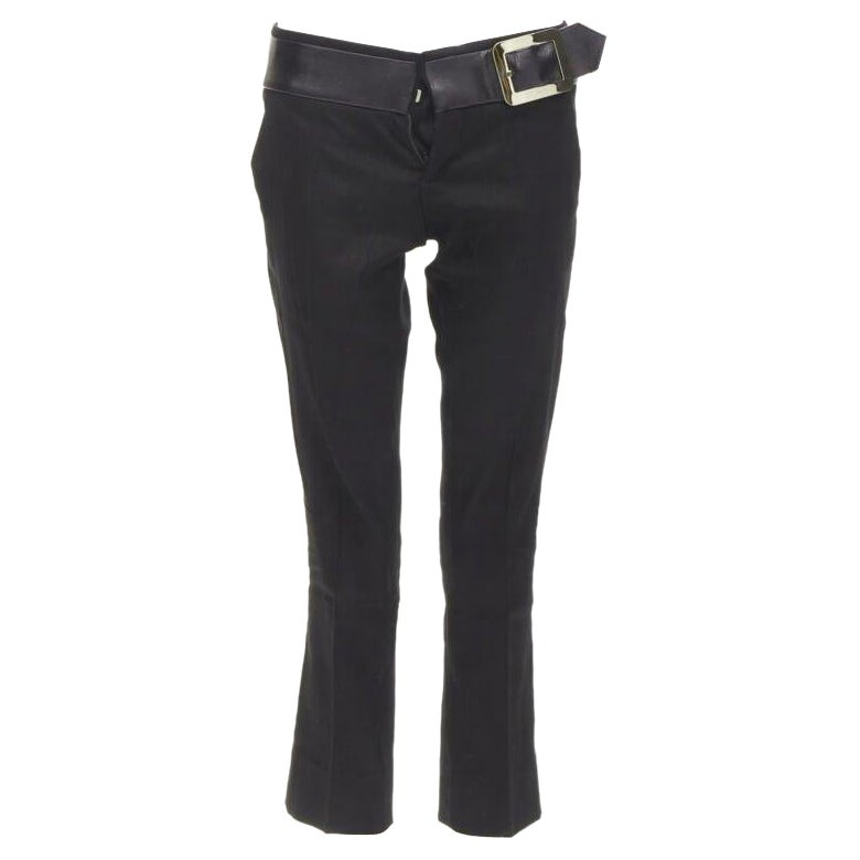 GUCCI TOM FORD Vintage minimalistische Hose mit goldener Schnalle und Lederbesatz an der Taille S im Angebot