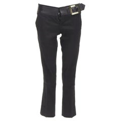 GUCCI Tom Ford Pantaloni minimalisti vintage con fibbia in pelle dorata S