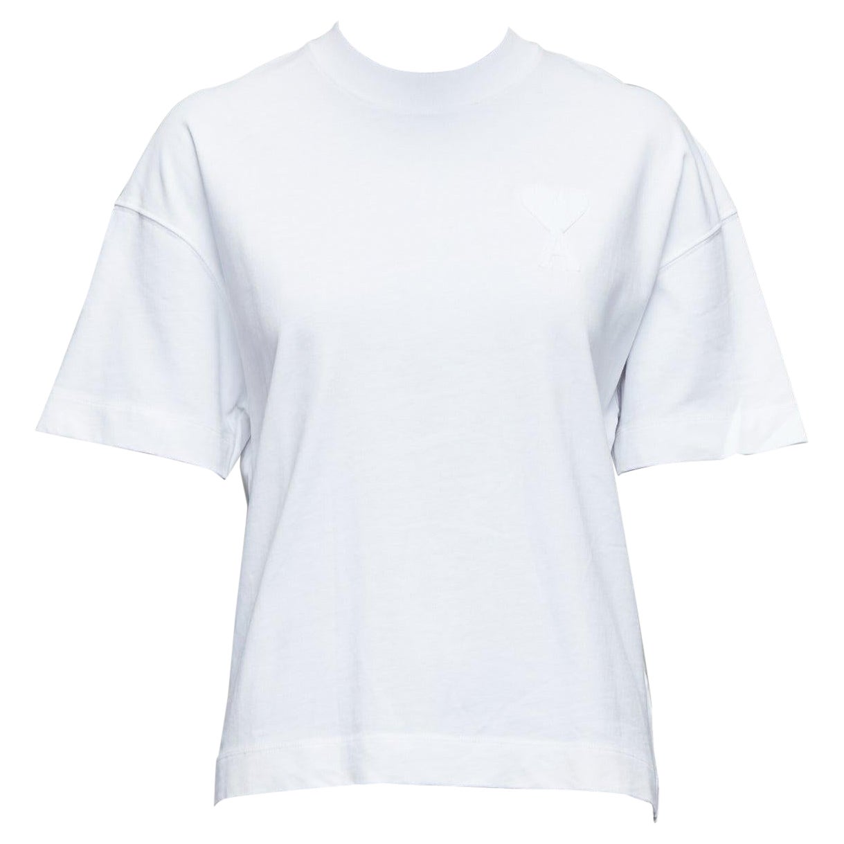 AMI white cotton embroidered A heart badge logo oversized tshirt US0 XS For Sale