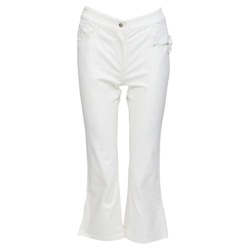 CHRISTIAN DIOR John Galliano Y2K crystal 3D petal cropped flare jeans For Sale