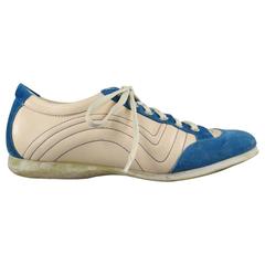 Men's SALVATORE FERRAGAMO Size 8 Cream Leather & Blue Suede Sneakers
