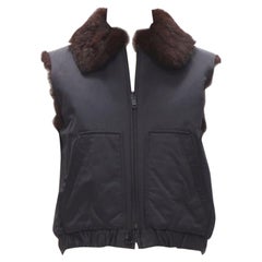 Y3 YOHJI YAMAMOTO ADIDAS Veste de gilet réversible en nylon noir et fourrure véritable marron S
