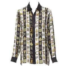 VERSACE Virtus Alphabet black gold Barocco Medusa button silk shirt IT42 M