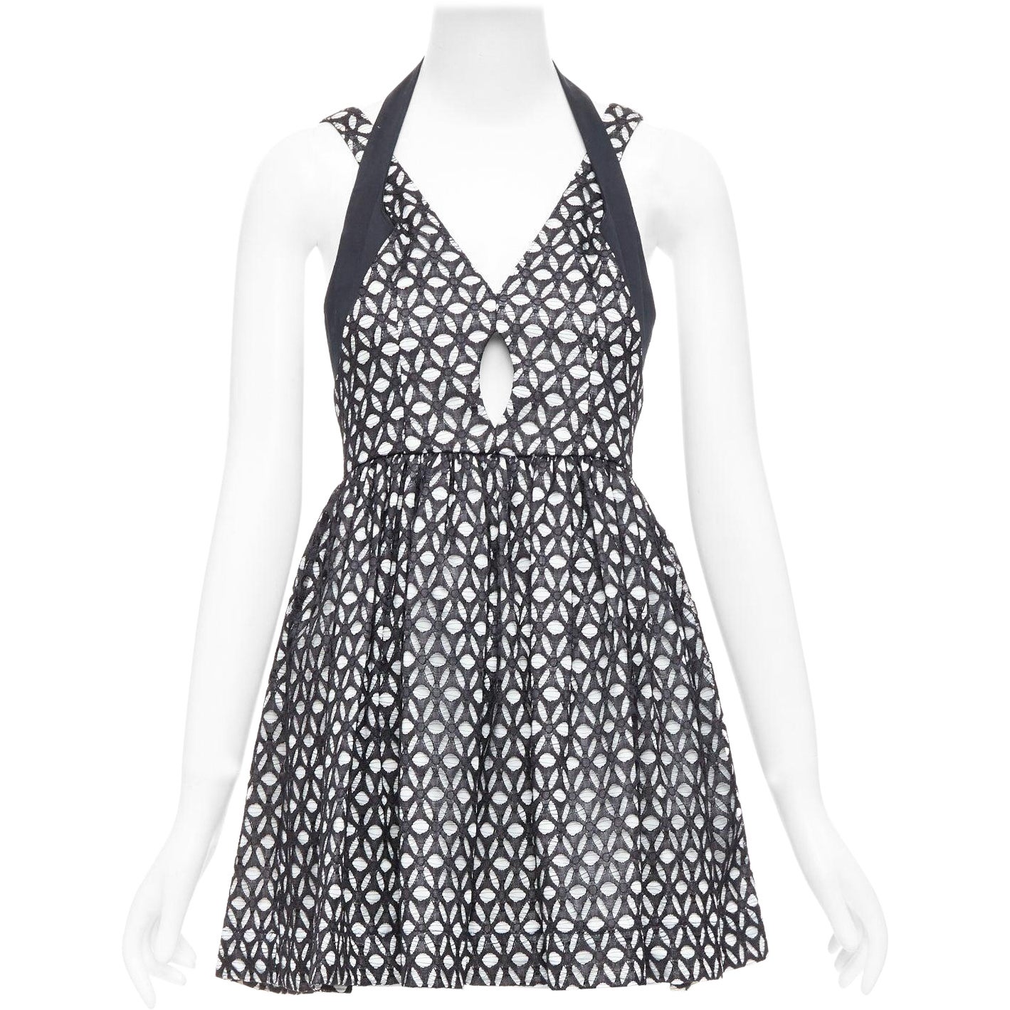 ALICE MCCALL Dust to Glory black eyelet overlay halter mini dress UK8 S For Sale