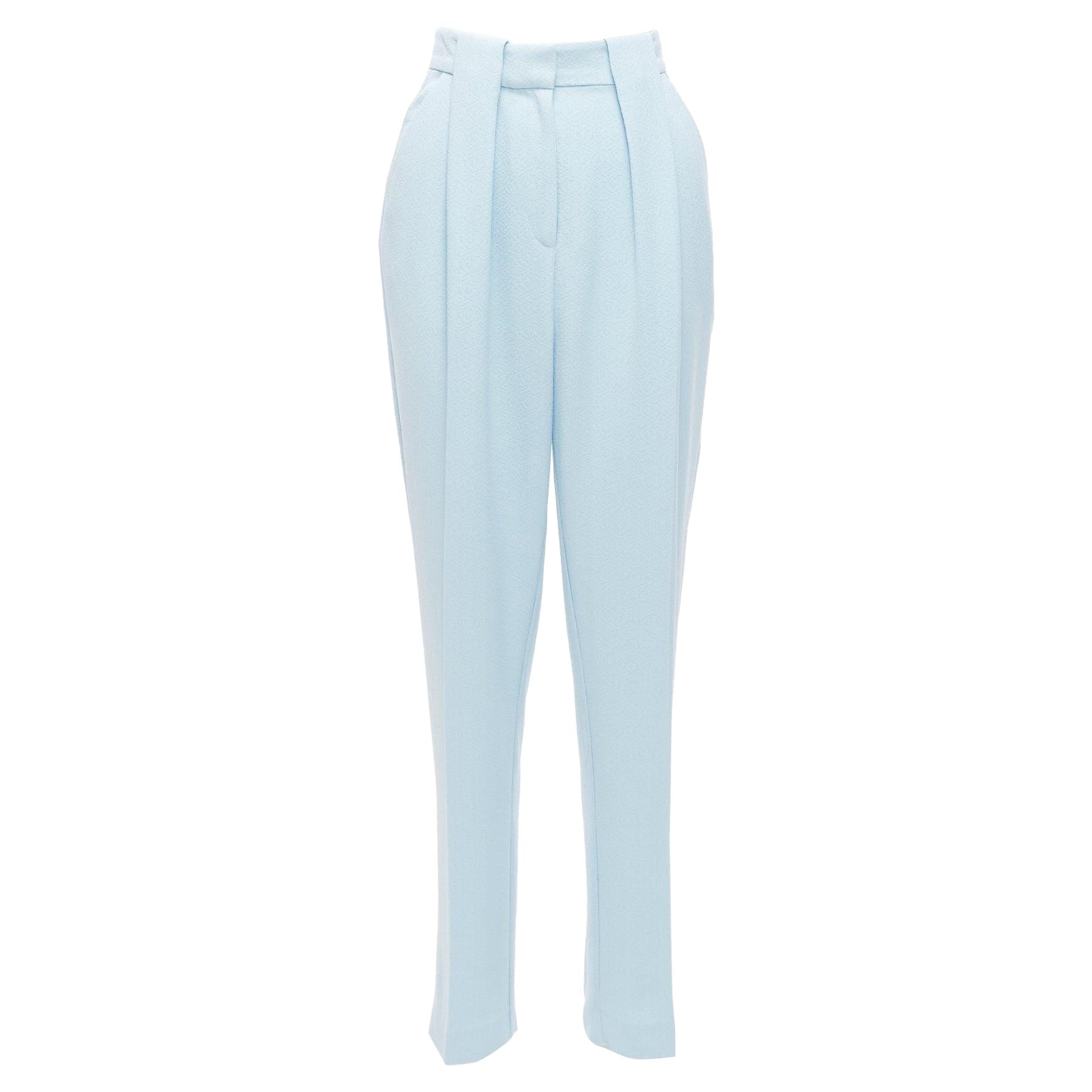 EMILIA WICKSTEAD baby blue crepe pleated waist tapered pants UK6 XS For Sale