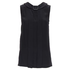 PRADA 2011 noir 100% soie logo plastique col à boucle top plissé IT38 XS