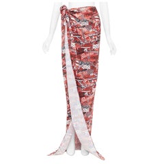 BALENCIAGA Demna 2019 Runway red logo print wrap tie maxi skirt FR38 M