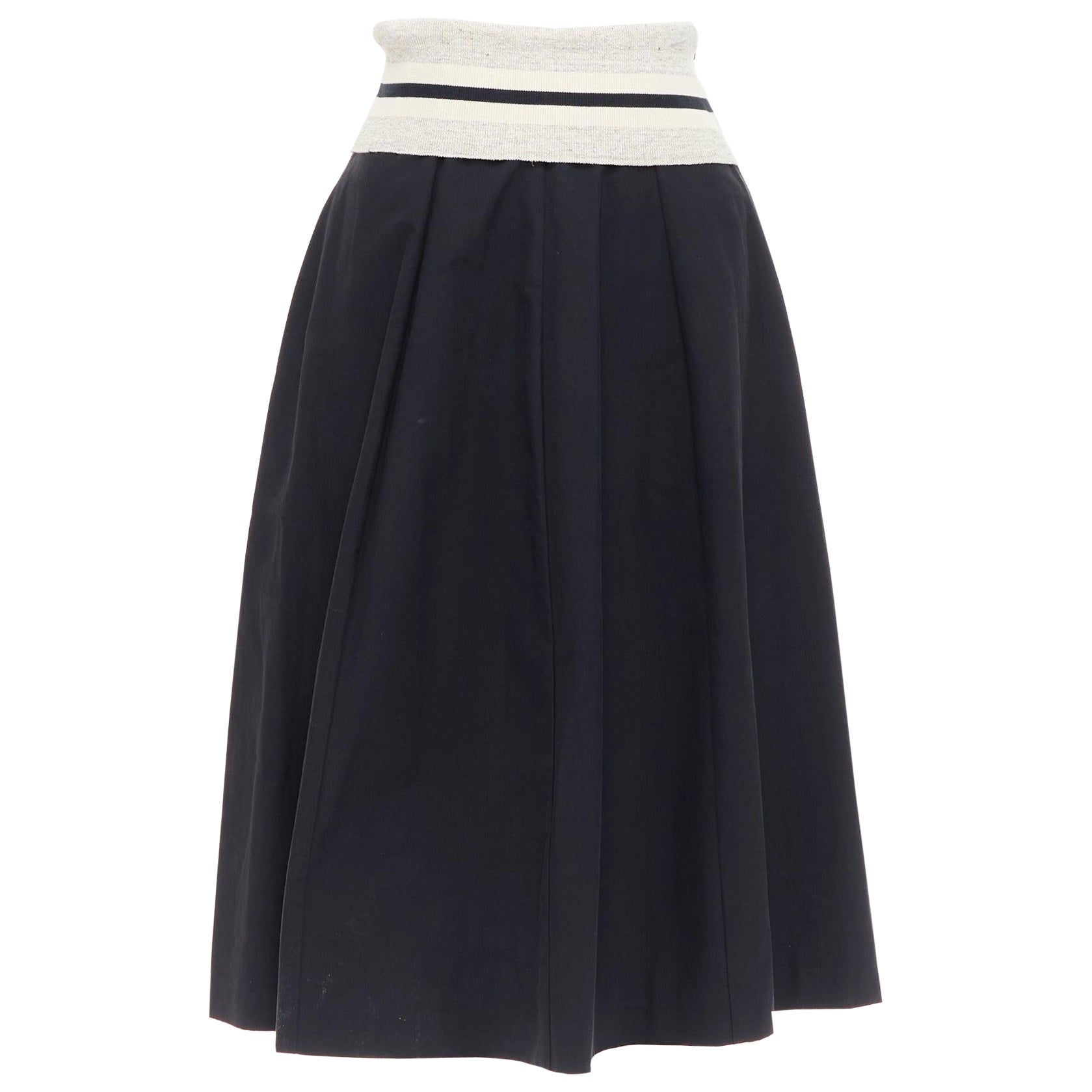 BRUNELLO CUCINELLI negro crema mezcla de algodón cintura doblada falda midi IT38 XS en venta