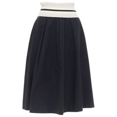 BRUNELLO CUCINELLI black cream cotton blend foldover waist midi skirt IT38 XS