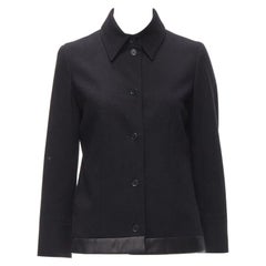 HELMUT LANG 1990er Jahre Vintage Schwarze minimalistische Jacke aus Wolle mit Satinbesatz am Saum IT42 M