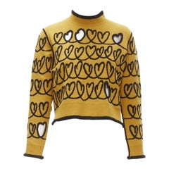 FENDI Scribble Heart - Cuore ritagliato in maglia gialla e nera - pullover cropped S