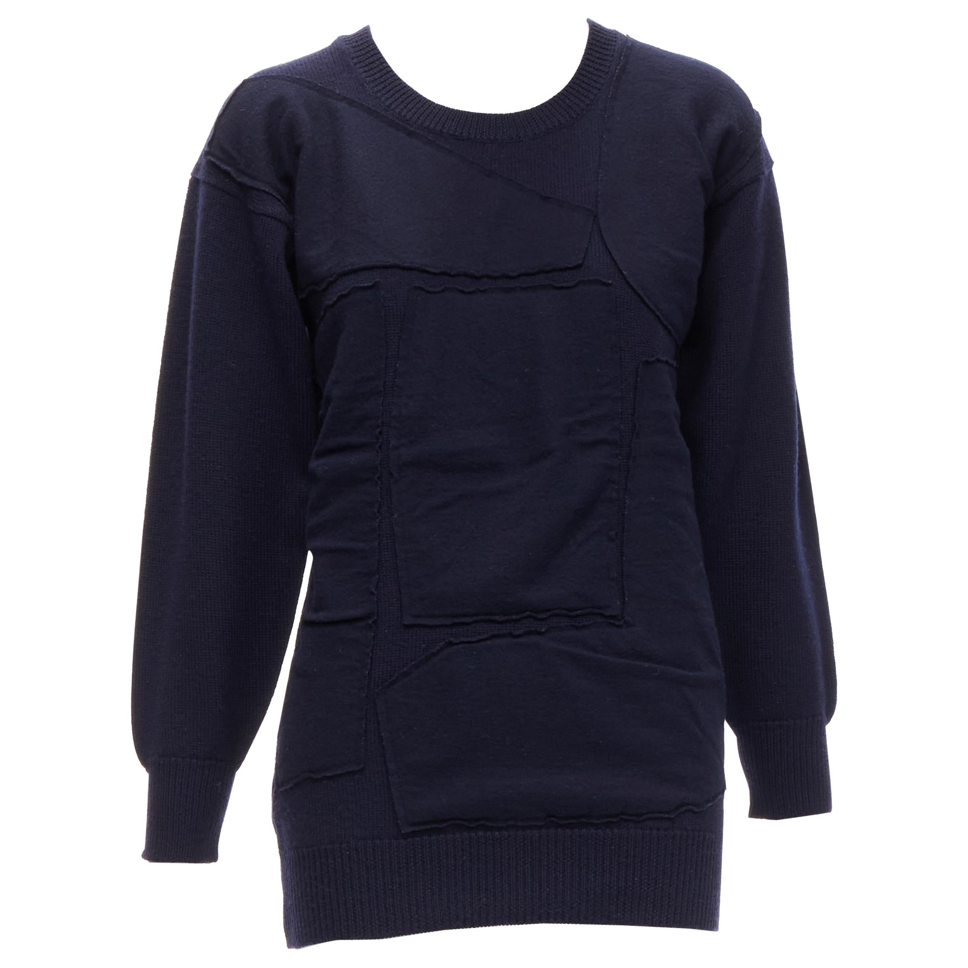 COMME DES GARCONS 1980er Jahre Vintage Pullover aus marineblauer Wolle mit Patchworkmuster