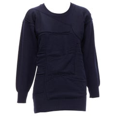COMME DES GARCONS Pull patchwork en laine bleu marine vintage, années 1980