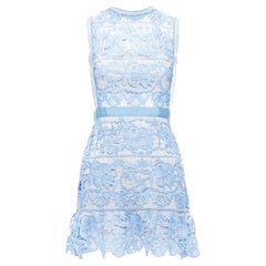 SELF PORTRAIT Lace Peplum blue floral eyelet overlay mini dress UK8 S