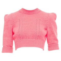 CHANEL 22S Runway pink cotton knit CC logo cropped sweater FR34 XS