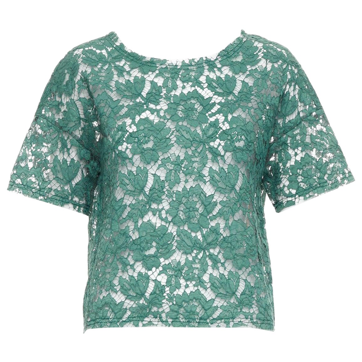 Débardeur boxy en dentelle florale verte de VALENTINO IT38 XS en vente