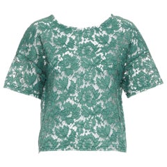 Camiseta boxy de encaje floral verde VALENTINO IT38 XS