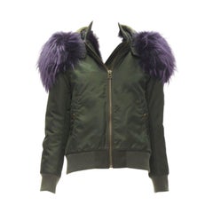 MR AND MRS ITALY green nylon purple fox fur fully lined MA-1 bomber jacket XS