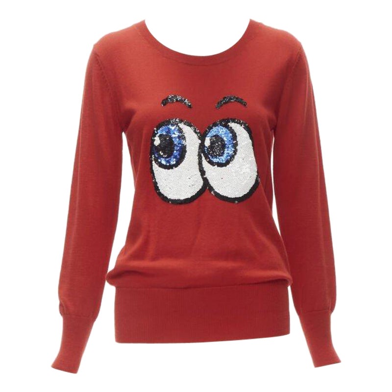 MARKUS LUPFER comic eyes sequins red pullover sweater XS