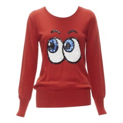 MARKUS LUPFER Pullover mit roten Paillettenbesatz und Comic-Augen XS