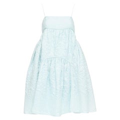 CECILIE BAHNSEN abito babydoll blu menta pastello con applicazioni a punto croce UK6 XS