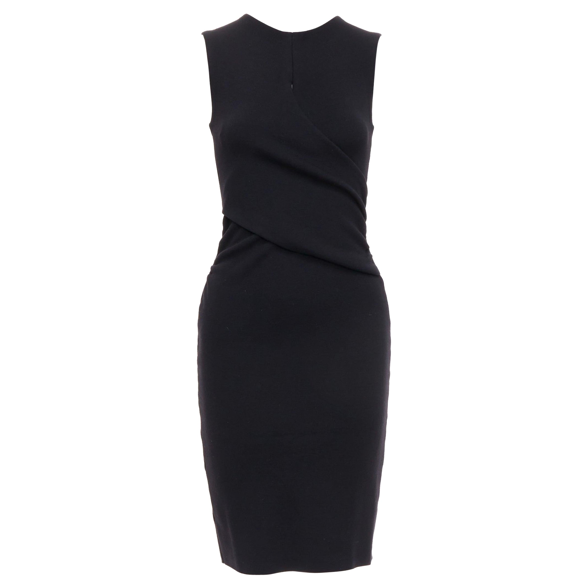 Christian Dior Black Knit Wrap Dress Button Detail Long Sleeve Made in Italy