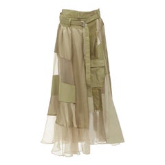 SACAI 2020 falda con cinturón deconstruida patchwork militar caqui JP3 L